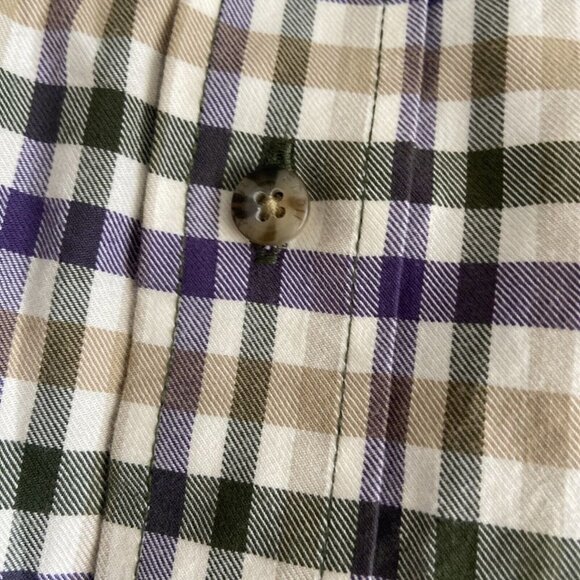 NWT Eddie Bauer Men L Check Beige Green Button Down Shirt Cotton - Picture 5 of 8